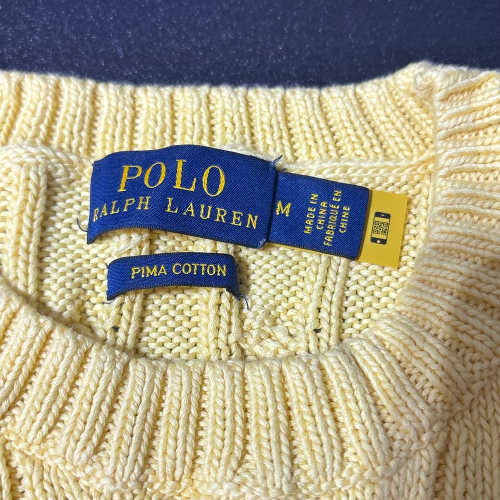 Polo Ralph Lauren Cable Knit Sweater Short Sleeve Yellow Pima Cotton Preppy M - Picture 5 of 9